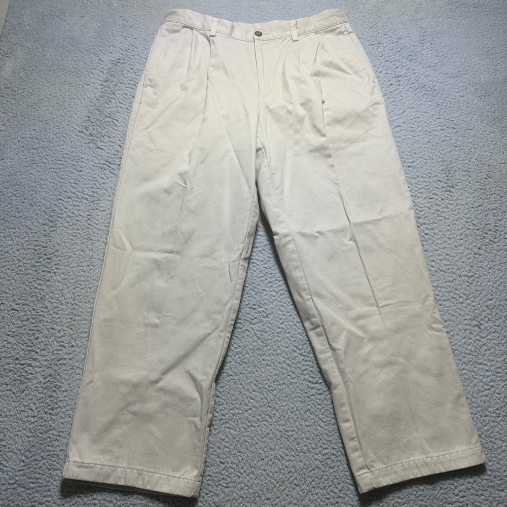 L.L.Bean Mens 34x29 Natural Fit Khaki Pants Pleated Lined 100% Cotton Chinos